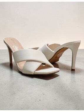White Cross Strap Stiletto Heel Mules With Square Toe Design For Women
